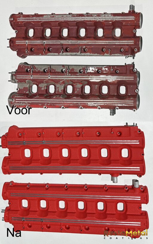 Der Ventildeckel des Ferrari Testarossa wurde mit Schrumpflack Rot neu beschichtet